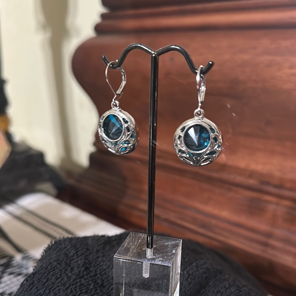 Silver and Blue Filigree Gemstone Earrings